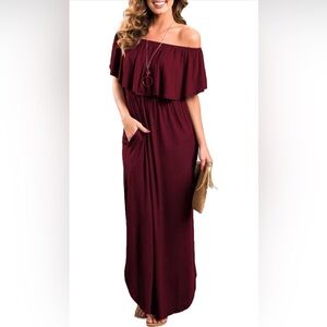 Chic Off-Shoulder Burgundy Maxi Dress